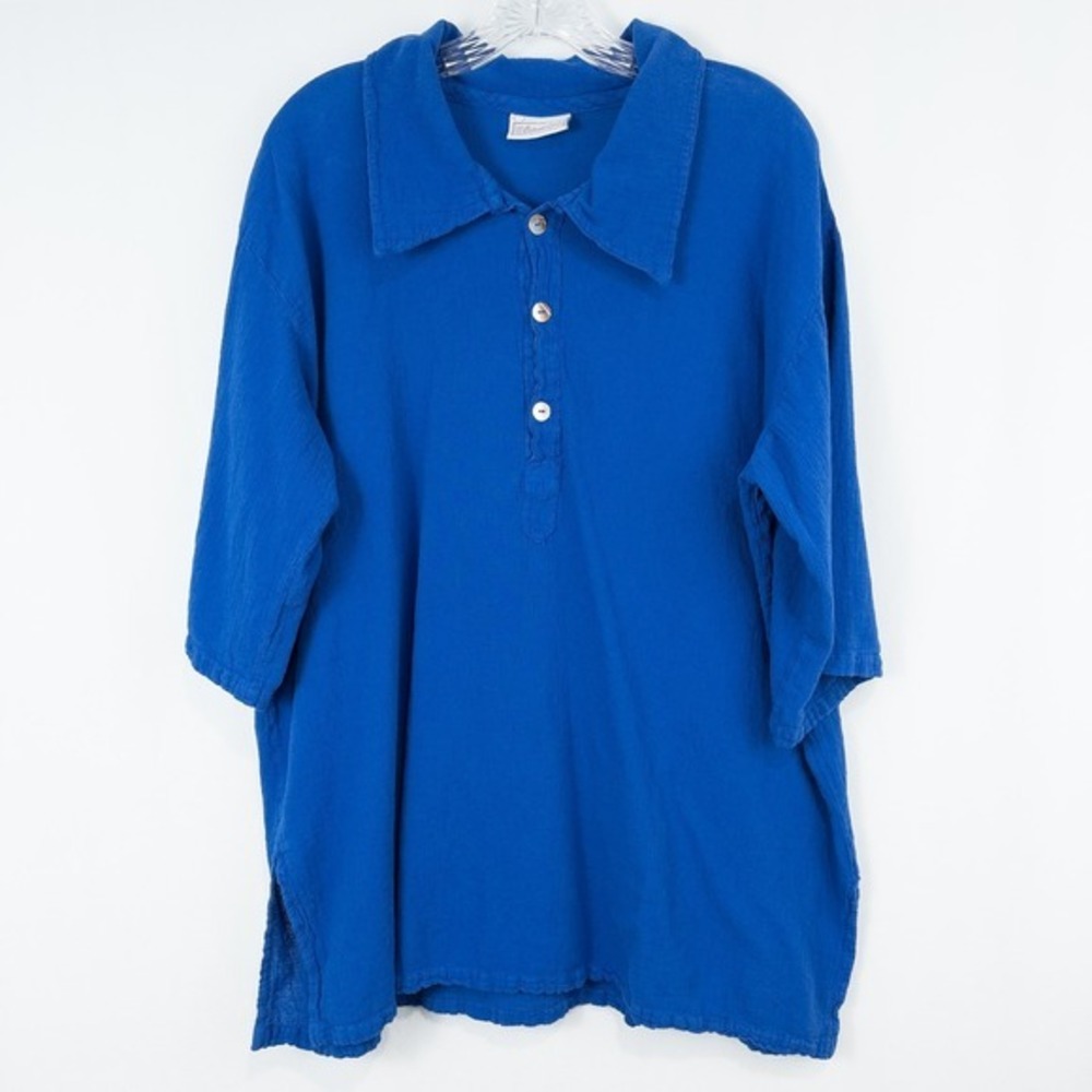 Cottonways Mark Unisex Collared Gauze Shirt Size 2 (L/XL) Blue‎ Lagenlook Resort